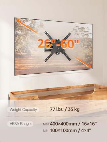 ELIVED Full Motion TV Wall Mount for 26-60" TVs, Max VESA 400x400, 77 lbs. - size: Arm: 15.5" TV: 26-60"