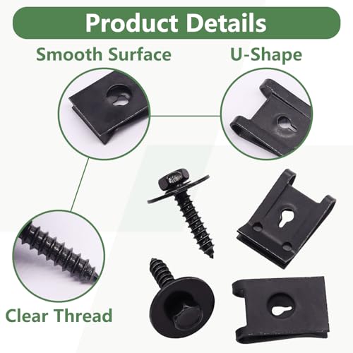 30Pcs M4.2 Automotive Body Bolt & U-Nut Clips Kit, Multipurpose Fender Bolts Body Fastener Clips for Most Cars Bumper Engine Splash Shield - color: Black-M4.2