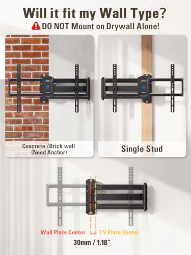 Mounting Dream Corner TV Wall Mount Long Arm Swivel for 37-55-65-75 Inch TV - size: 37"-75" TV