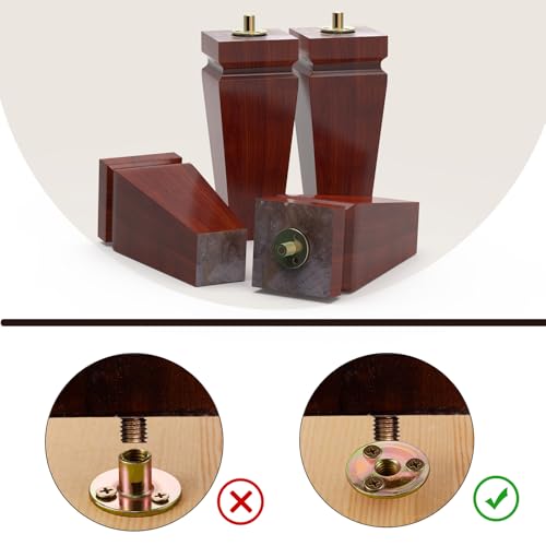 Wood Legs for Furniture 8 inch Heavy Duty Sofa Legs Square Brown Bed Legs Pack of 4, Sofa Replacement Parts, Dresser Leg, Cabinet Feet, Futon, Ottoman, Couch Legs, Couch Riser - color: Brown, size: 8"H*3.15"W