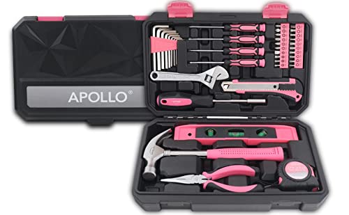 Apollo Tools 39 Piece General Household Tool Set, Pink DT9711P - color: Pink, size: 39-Piece (with Long Nose Pliers + Wrench)