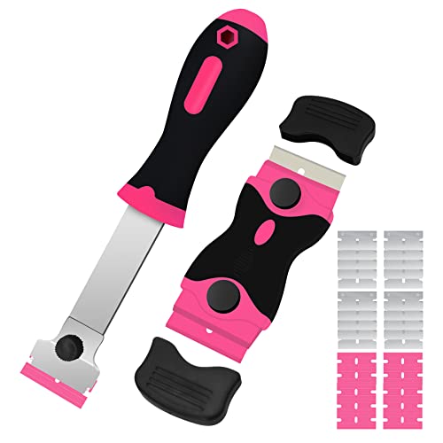 DEKEones Razor Blade Scraper, 2 PCS Razor Scraper Tool for Removing Label, Registration Sticker, Tint, Grease from Windshield, Appliance, Glass（Pink） - color: Pink-2pcs