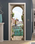 FLFK Door Mural Sticker - Italian Water City,Peel and Stick,Combined Size 30.3"x78.7",Split into 2 Pieces - color: Mt1095, size: 30.3"x78.7"
