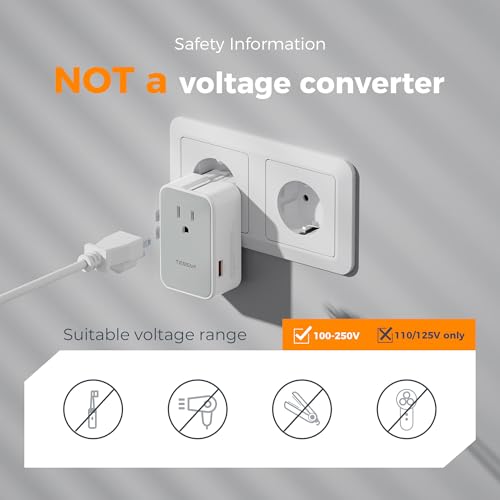 TESSAN Ultra Slim Universal Travel Adapter, International Power Plug - color: Grey White