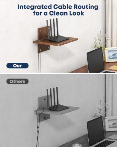 Floating TV Projector Shelf Wall Mount - 1 Tier Wooden Shelf, Walnut Brown - size: 1-Tier Shelf