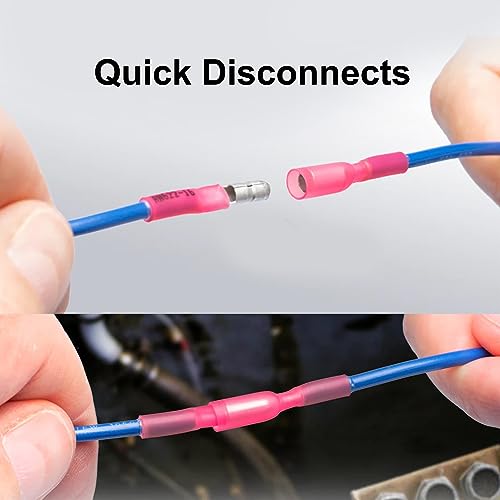 200PCS Heat Shrink Bullet Connectors, Bullet Terminals, Female and Male Crimp Connectors for Watercraft, Electronics, Automotive AWG22-18-Pink - color: Pink AWG22-18