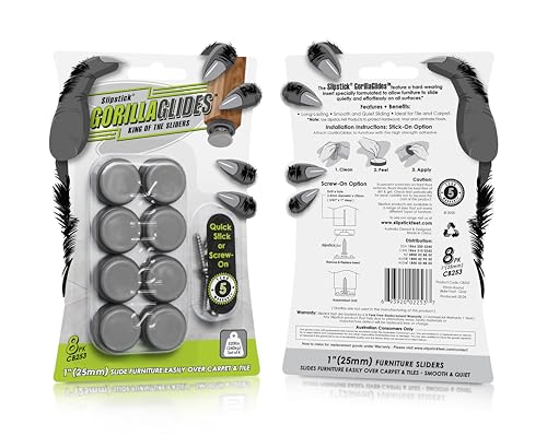 GorillaGlides CB253 1 Inch Chair Sliders/Furniture Glide Floor Protectors (Set of 8 Glides) Self-Adhesive Screw-On Glides, for Sliding on Hard Surface Floors and Low-Pile Carpet, Round - size: 1 Inch Furniture - 8 Pack