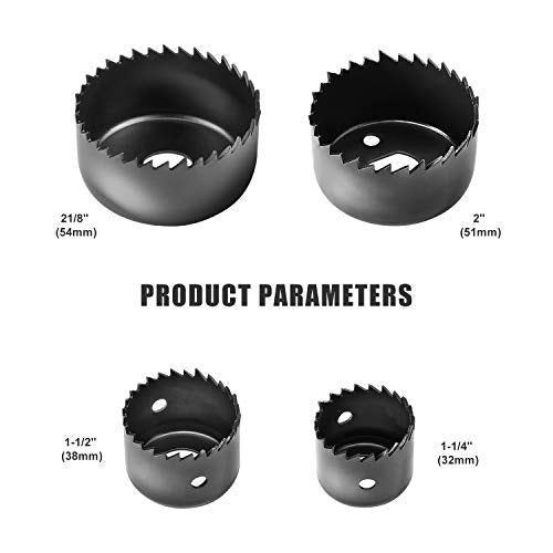 Luckyway 5-Piece Hole Saw Set, 1-1/4" to 2-1/8" Hole Saw with Hole Saw Mandrel for Wood,Plastic,PVC and Drywall - size: 5-Piece Hole Saw Set