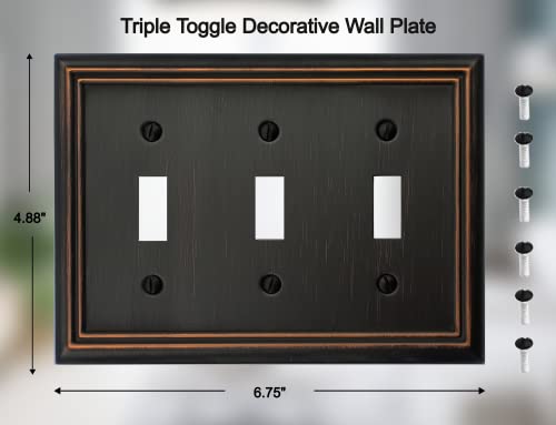 OKAWYC Triple Toggle Light Switch Cover Adler Metal Wall Plate, 2-Pack Aged Bronze 3 Gang, Light Switch Cover Decorative Wallplate, Durable - style: 3 Toggle 2PK