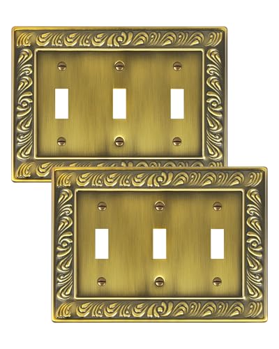 2-Pack Paisley Pattern Metal Triple Toggle Light Switch Cover Plate - style: 3 Toggle 2PK