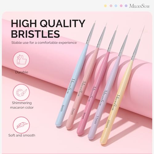MelodySusie Nail Art Liner Brushes 5Pcs Sizes 5/7/9/11/20mm - color: Color, size: 5