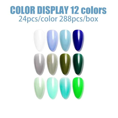 288Pcs Press on Nails Medium Almond Fake Nails with 12 Solid Color False Nails Reusable Acrylic Artificial Nail Glossy Full Cover Nails Press ons Kit for Women Girls Manicure - color: Style-24