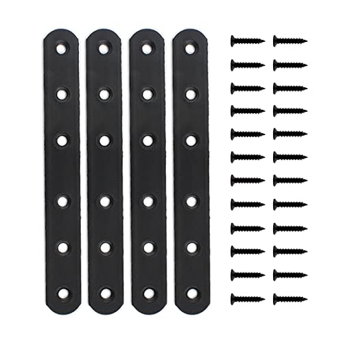 4 Pack Flat Mending Plate for Wood, ULIFESTAR Black Iron Flat Straight Brace Brackets Metal Repair Fixing Wood Brace Joining Plates Connector for Repairing Wooden Furniture with Mounting Screws - size: 6.3 x 0.79 x 0.12 inches
