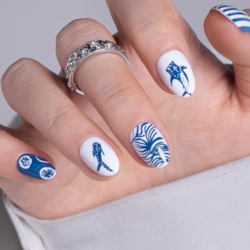 CurvLife Extra Short Almond Press On Nails, Azure Tide Blue, Soft Gel - color: A8 - Azure Tide