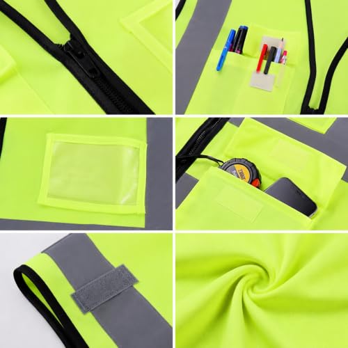 High Visibility Safety Vest with Reflective Strips & Pockets - color: Green, size: Large