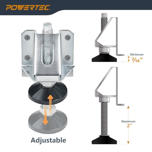 POWERTEC Leveling Feet 4PK, Heavy Duty Adjustable Furniture Leg Levelers with Nylon Foot, Screws & Lock Nuts for Workbenches, Cabinets, Tables & Shelving (71136) - size: Set of 4, style: Leg Leveler