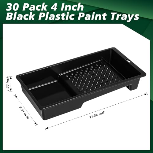Ripeng 30 Pack 4 Inch Paint Tray Bulk Plastic Paint Roller Tray Small Painting Pan with Deep Pocket and Textured Ridge Reusable Trays Suitable for 4" Painting Rollers for Home Wall Decor(Black)