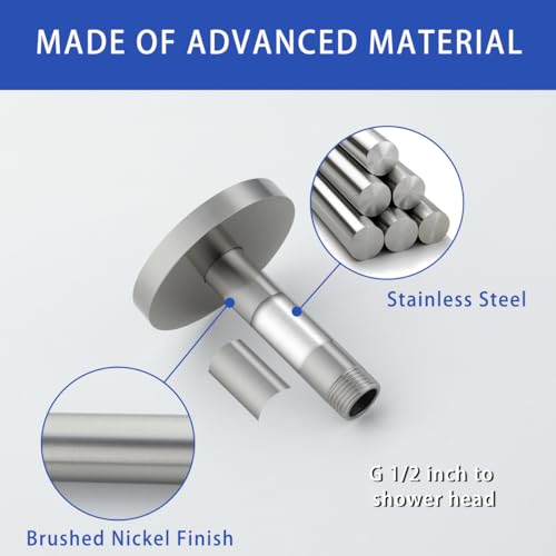Wall Mounted Shower Arm Extension Head Holder Stainless Stee for Elbow Bathroom Accessories Pipe Bath Tube Brushed Nickel,SW-RD91038-4BN. - color: Circular Flange-4" Brushed Nickel