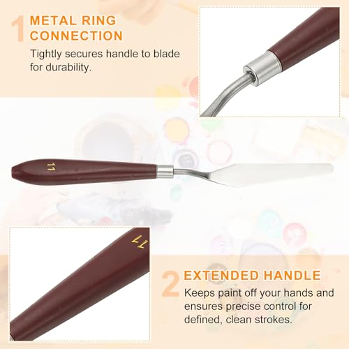 HARFINGTON 2pcs Palette Knife Painting Tool 3.35" x 0.71" Stainless Steel Art Spatula Pallet Knives Scrapers Tools with Plastic Handle for Acrylic Oil Canvas Mixing Spreading, Red/Silver - size: 3.35" x 0.71"