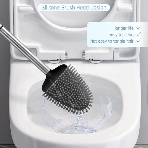Sellemer Silicone Toilet Brush, Ventilation Slots Base Holder 3 Pack, Black - color: Black-3pcs