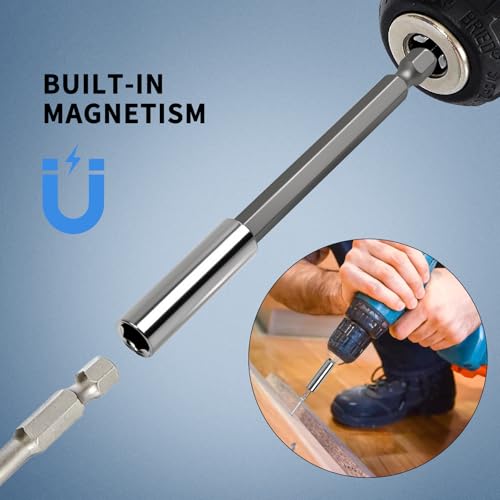 2.4/4/6 Drill Bit Holder with，6Piece Drill Extension Set， | 1/4 Hex Magnetic Bit Holder, Quick-Change CR-V Steel Drill Bit Extender for Screwdriver Bits, Nuts, and Sockets
