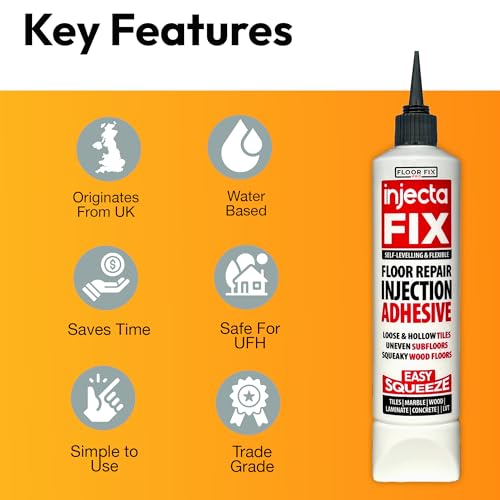 Floor-Fix Pro Injectafix - All in One Repair Kit for Loose/Hollow & Tiles Repair + Squeaky Wood, LVT & Laminate. Includes Anti- Clog Air-Tight Cap. Does NOT Require Caulk Gun - color: 1