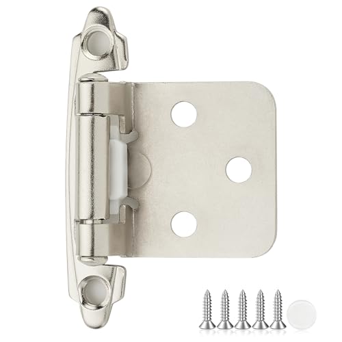 4 Pack 2 Pair Brushed Nickel Cabinet Hinges, 1/2" Overlay Kitchen Hinges - color: Satin Nickel, size: 1/2" Overlay
