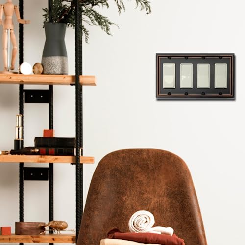 OKAWYC Quadruple Decorator Light Switch Cover Adler Metal Wall Plate, 2-Pack Aged Bronze 4 Gang Quadruple Rocker, for Receptacle Dimmer Switch GFCI Outlet, Switch Cover Decorative Wallplate, Durable - style: 4 Decorator 2PK