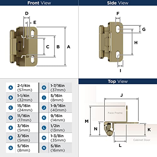 Amerock 1 Pair 1/2" Overlay Golden Champagne Partial Wrap Cabinet Hinge - color: Golden Champagne, size: 1/2 Inch (13 mm) Overlay