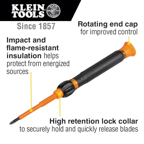 Klein Tools 32584INSR Precision 8-in-1 Screwdriver Set with Case, 1000V Rated Insulated Set with Phillips, Slotted and Tamperproof TORX Bits - style: 8-in-1 Precision