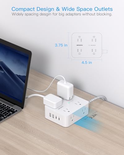 PD 30W USB C Power Strip Surge Protector 6Ft, 1080J Desk Charging Station - color: White&Gray, size: 6ft