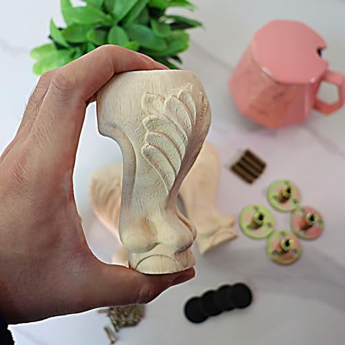 4Pcs Solid Unfinished Wood Furniture Legs European Style Carving Replacement Feet for Sofa Cabinet Wardrobe Loveseat Couch Ottoman Coffee Table 4 Inch - color: A