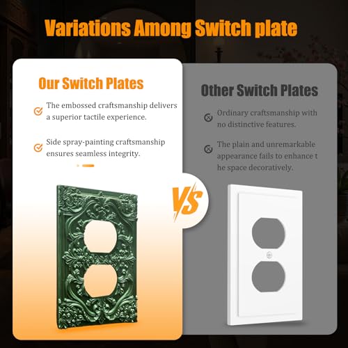 Decorative Outlet Covers Green Flower Elegant 3D Floral Embossed 1 Gang Duplex Light Switch Cover Plate Unique Wall Plate Electrical Switch Plate Covers for Bedroom Home Decor - color: Green, size: 1-Gang Duplex Outlet/ 5 x 3 IN
