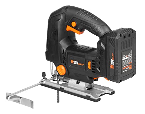 WEN Cordless Jigsaw, Brushless with Auto-Speed, 20V Max 4.0Ah Lithium Ion Battery, and Charger (20670) - size: Handheld, style: Brushless Auto-Speed