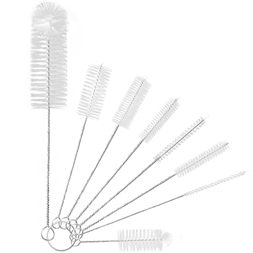 Yolaist 8 Pcs Bottle and Straw Cleaner, Long Deep Nylon Brush with Bendable Stainless Steel Flexible Handles for Bottles, Straws, Pipes, Wine Decanter, Sinks and Cup Cover