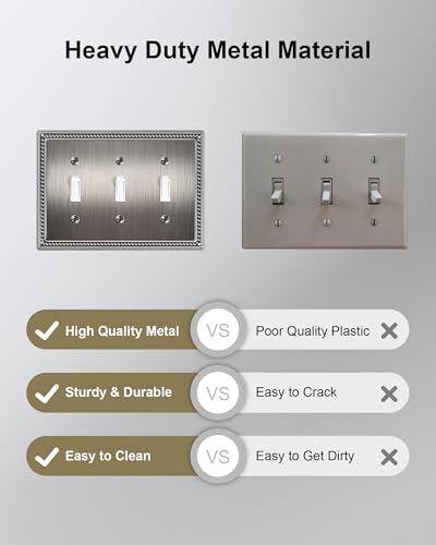 2-Pack Triple Toggle Light Switch Cover Plate, Heirloom Silver - color: Heirloom Silver, size: Triple Toggle 2PK