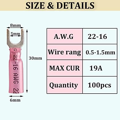 Red 22-16 Gauge Heat Shrink Fork Connectors 100pcs - size: Red AWG22-16