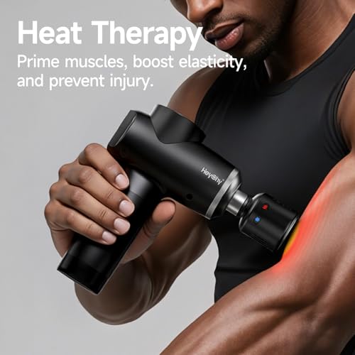 HEYCHY Massage Gun Deep Tissue, 5 Heads Muscle Massager with Heat and Cold - color: Classic Black