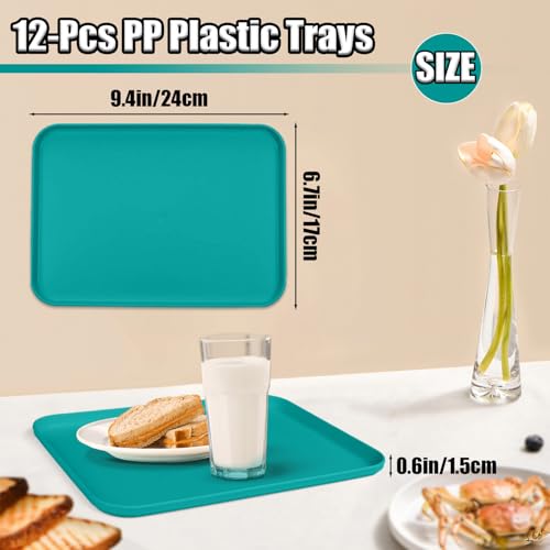Plastic Serving Trays, 12 Pack Cafeteria Trays Plastic Fast Food Tray for DIY Projects, Painting, Beads, Organizing Supply, 9.4 X 6.7 X 0.6 Inches (Turquoise) - color: Turquoise