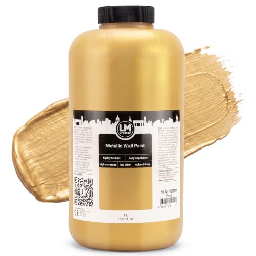 Metallic Wall Paint 67.62 fl oz - Gold - Stunning Metallic Shine for Stylish Interiors, Easy to Apply, Water-Based, Perfect for Creative Wall Designs & DIY Projects - color: Gold