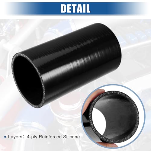 uxcell 3" ID 6" Length 4-Ply Reinforced High Temp Straight Coupler Silicone Reducer Hose Black for Car Intercooler Intake Piping - size: 3" ID
