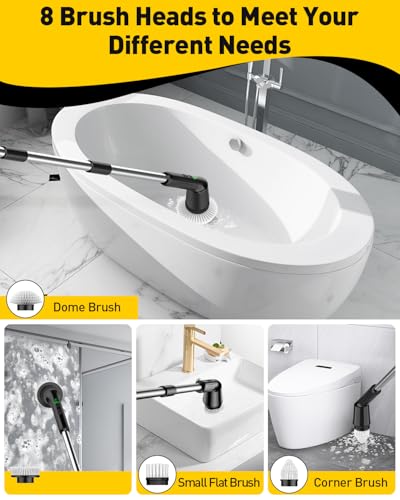 Electric Spin Scrubber for Bathroom, Shower Scrubber with Long Handle - color: Navy, size: 8 Brush Heads