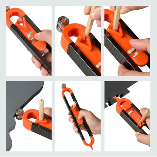 QPINGH 1Pcs Precise Contour Scribe Tool with 2 Pencil, Upgrade Measuring Scribe Tools With Lock For Pencil for Woodworking Finish Carpenter, Construction, DIY Handymen