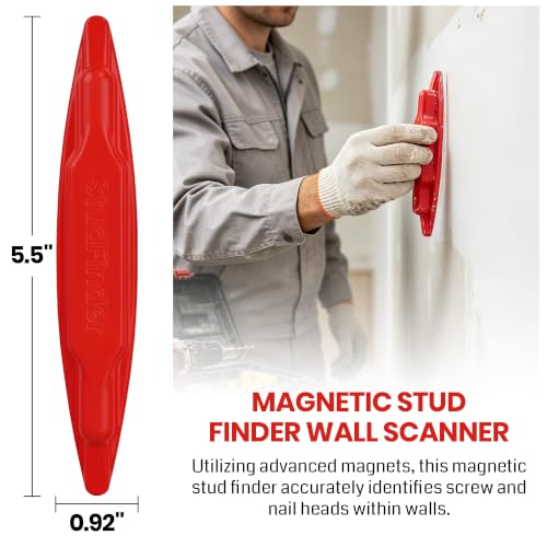 (2-Pack) Calvana Magnetic Stud Finder Wall Scanner, Stud Finder Magnet, Wall Detector Scanner, Compatible with All Drywall Construction, No Batteries Required, Wall-Friendly Construction, Red - color: Red, 2pack