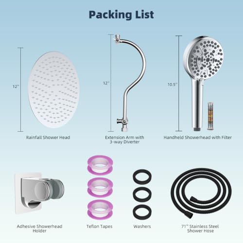Hibbent All Metal High Pressure Shower Head, 12'' Rainfall Shower Head - color: Chrome, style: Round 12''