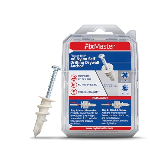 Self-Drilling Drywall Anchors with Screws (50 Anchors & 50 Screws) – Premium Nylon 66 Hollow Wall Anchors for 3/8"-5/8" Drywall – Shock-Resistant Hold, Easy Install - 75lb Holding Strength