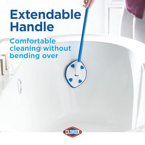 CLOROX Extendable Tub and Tile Scrubber (Pack of 2) with Extra Pad - Plastic Head, Blue, Tile Surface - size: 1 Count (Pack of 2)