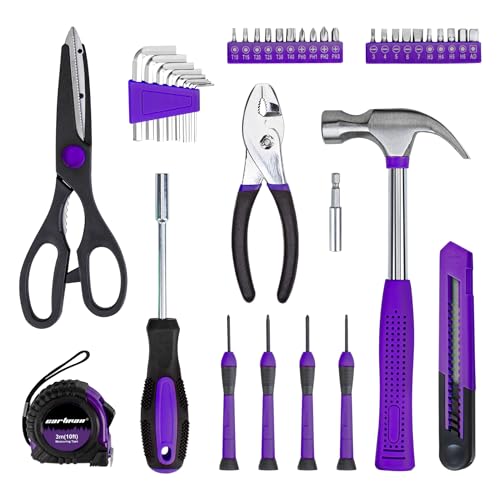 CARTMAN 39-Piece Household Tool Set, Purple Hand Kit With Storage Case - color: Purple