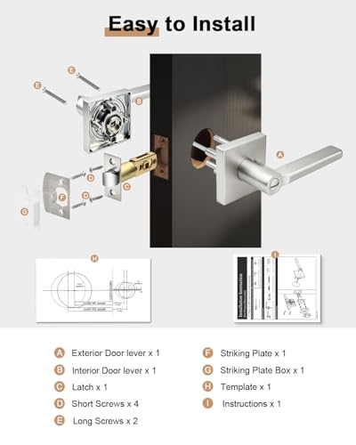 Probrico Interior Door Handles with Lock, Brushed Nickel Privacy Levers for Bedroom Bathroom, Heavy Duty Square Reversible Lockset, 10 Pack - color: Brushed Nickel