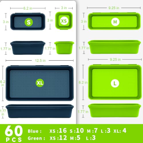Tool Box Organizer Tray, 60 PCS & 5 Sizes, Blue and Green - color: Blue & Green: 60 PCS